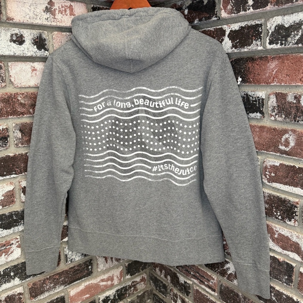 Suja “For a Long, Beautiful Life” #Itsthejuice Grey Full Zip Hoodie Sweatshirt